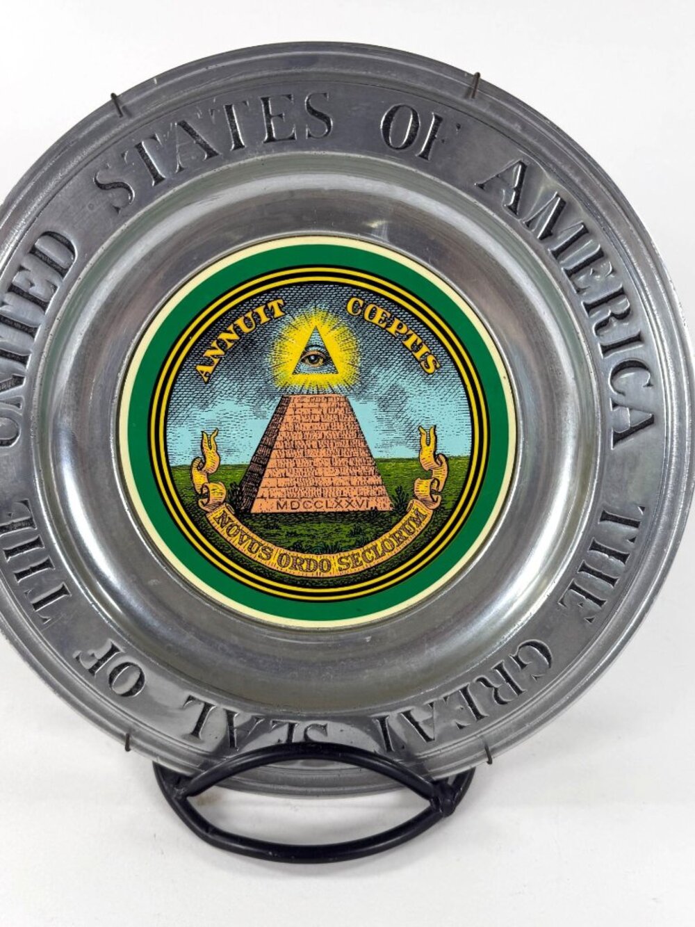 Vintage RWP Wilton Pewter Wall Plate 11" With Great Seal Of United States Eye